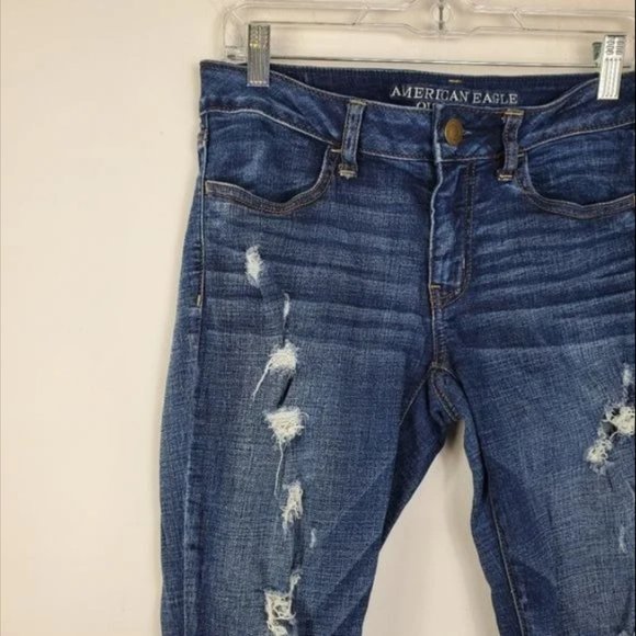American Eagle Hi Rise Jegging Next Level Stretch Distressed Dark Wash Comfort, - Picture 1 of 3